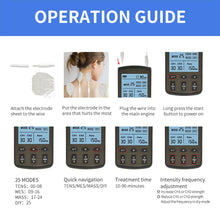 Load image into Gallery viewer, 25 Modes TENS Unit Muscle Stimulator Dual Channel EMS Meridian Shoulder Cervical Body Massager Pulse Muscle Stimulation Machine