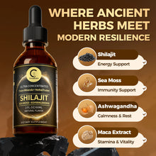 Load image into Gallery viewer, Shilajit Liquid Drops with Sea Moss, Ashwagandha, Maca, Moringa Liquid Vitamins for Women and Men -Trace Minerals+HerbalFusion
