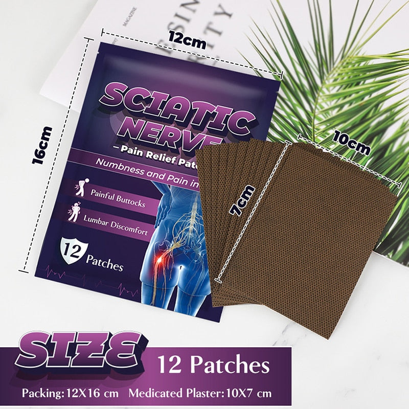 12Pcs Sciatica Nerve Pain Relief Patch Instant Pain Relief Herbal Body Meridians for Muscular Pain Relieving Health Care