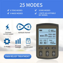 Load image into Gallery viewer, 25 Modes TENS Unit Muscle Stimulator Dual Channel EMS Meridian Shoulder Cervical Body Massager Pulse Muscle Stimulation Machine
